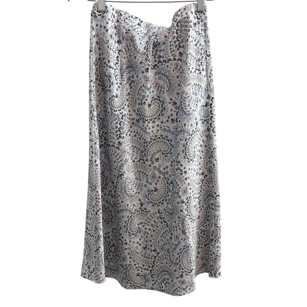 LOFT White and Blue Paisley A-Line Skirt